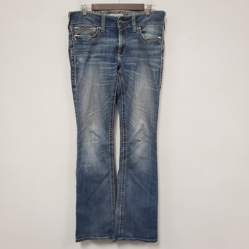 Ariat Womens REAL Denim Flare Leg Jeans Size 31 Long Blue Cowgirl Thick Stitch